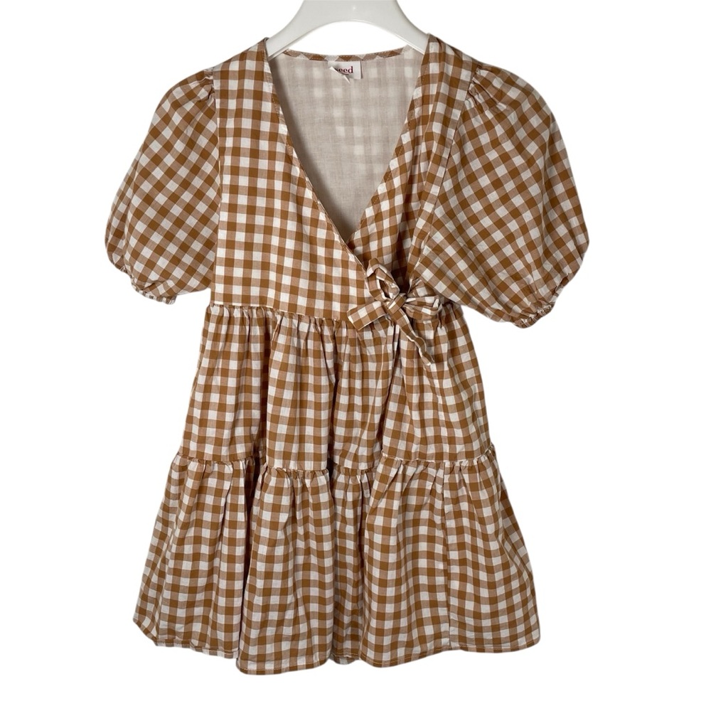 Seed Heritage Light Brown and White Gingham Wrap‎ Dress, 8